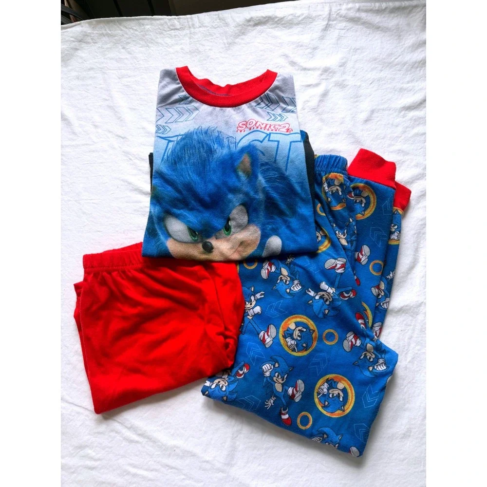 Sonic the Hedgehog Kids 3-Piece Pajama Set Blue Red Size 10 Shorts and Pants